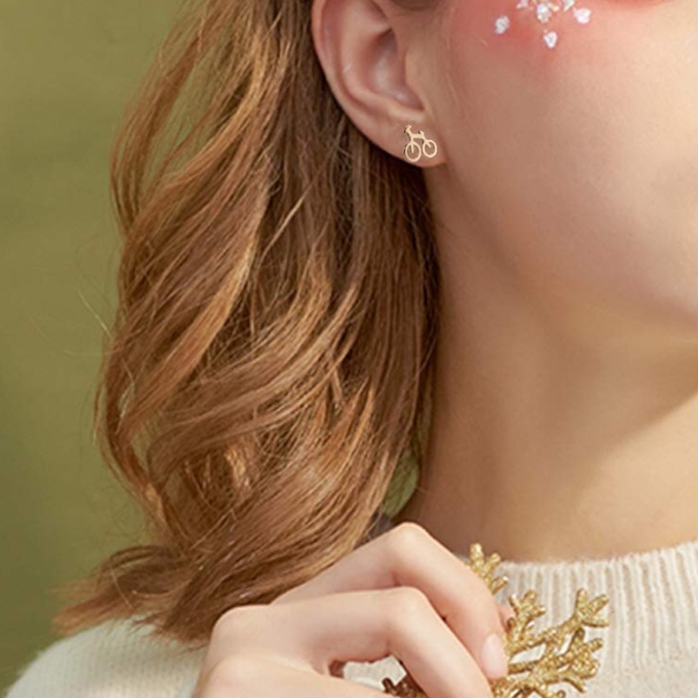 New Adorable Bicycle Bike Stud Earrings Silver - Picture 8 of 8